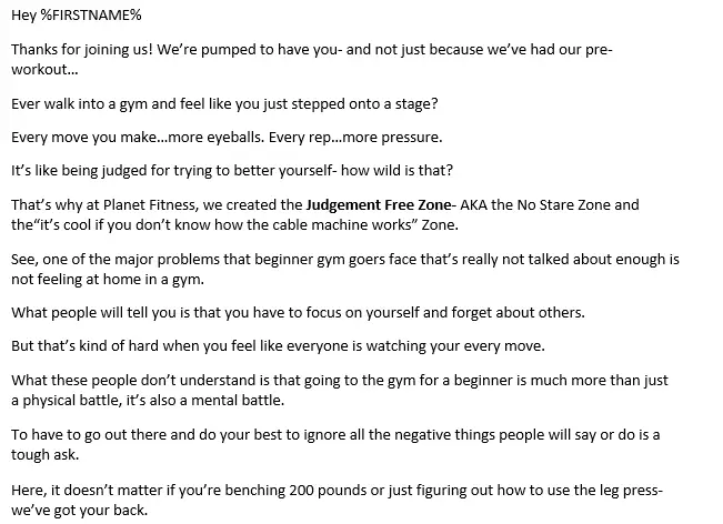 Planet Fitness Welcome Email Part 1